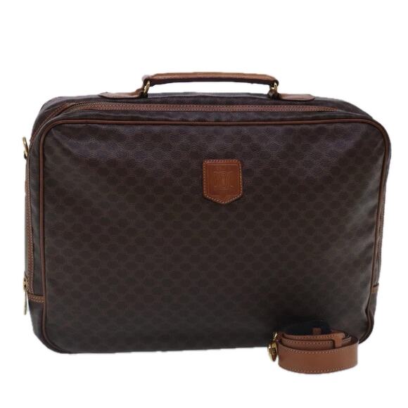 CELINE Macadam Canvas Hand Bag Pvc Leather Brown Gold - Picture 1 of 13